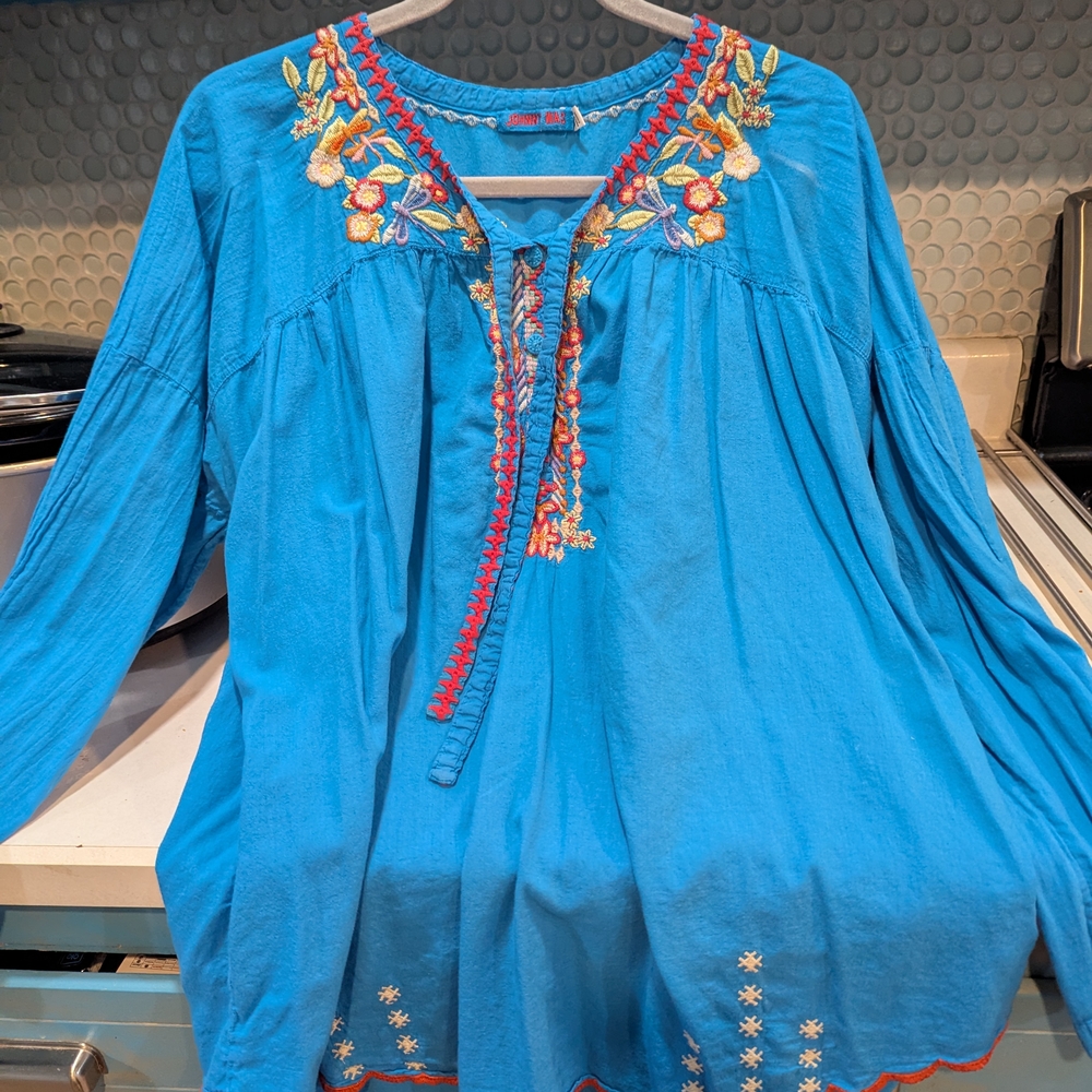 Embroidered Blue Women's Top